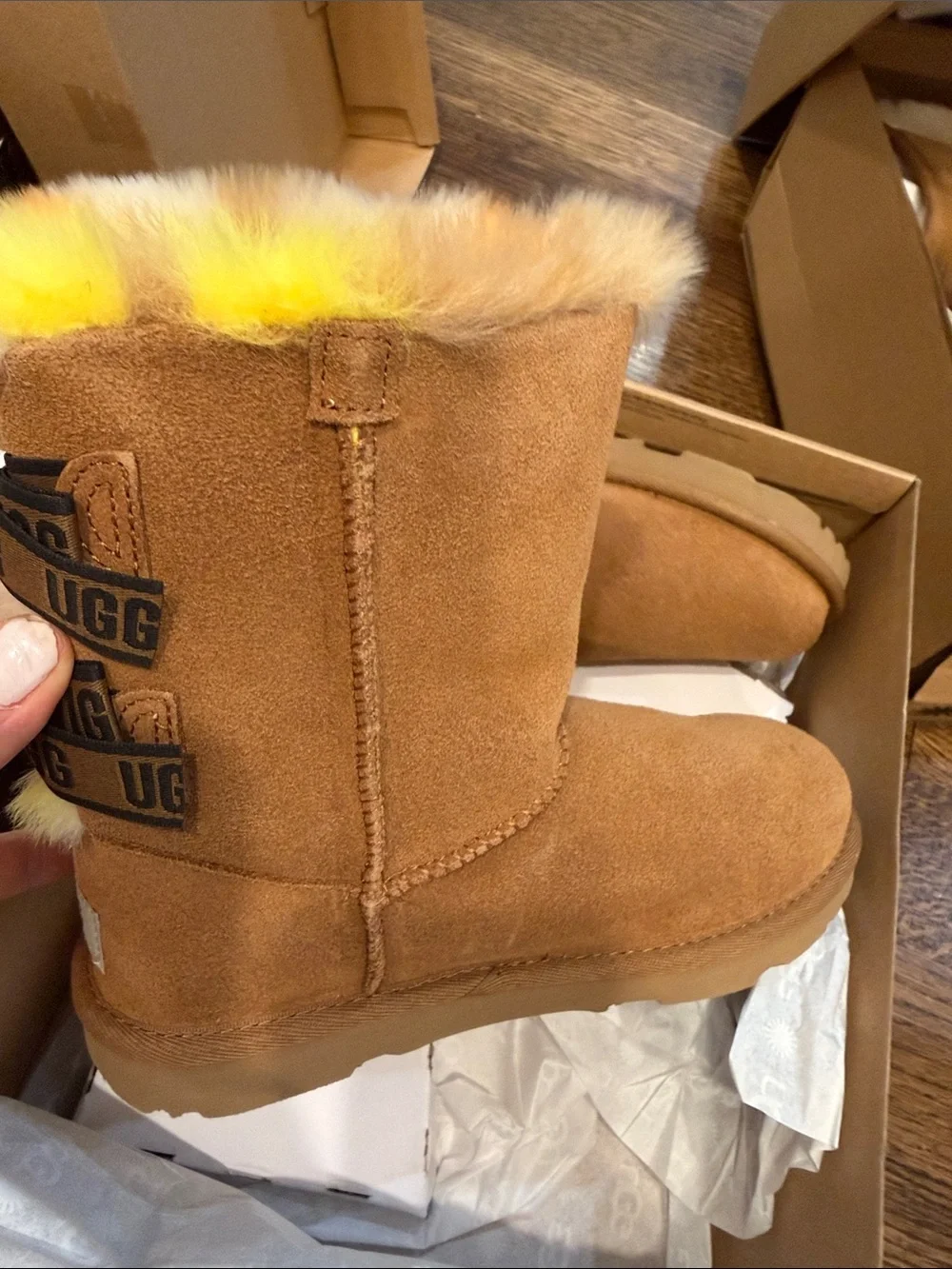 UGG Kids Bailey Bow Plaid Punk Boots - Chestnut